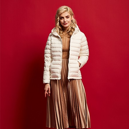 艾迪雅蘭仕新款羽絨服女冬季鵝羽絨服白色修身短裝